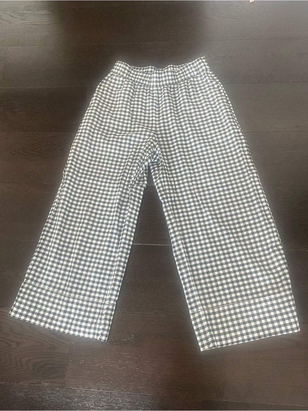GAP Black and White Gingham Cropped Linen Blend Pants